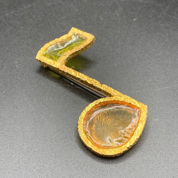 Poured resin gold tone musical note in the style of JOY vintage designer music l - Picture 1 of 5